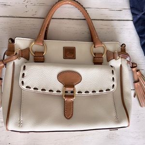 Downey & Bourke white leather mini satchel.